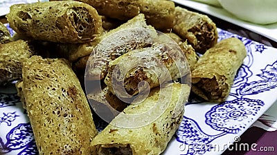 Homemade Vietnamese style deep fried spring rolls Chagio/Nam Ren Stock Photo