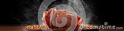 Homemade, warm, steaming Glazed Easter Spiral Cut Ham Stock Photo