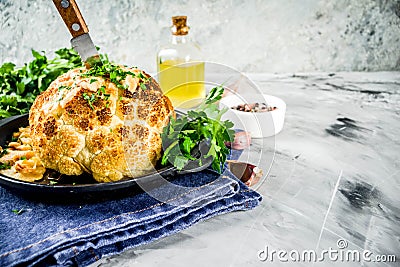 Homemade Whole Roasted Cauliflower Stock Photo