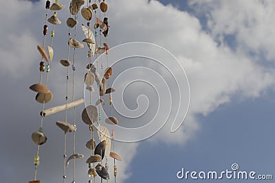 Homemade Wind Chimes from Seashell Hanging Stock Photo