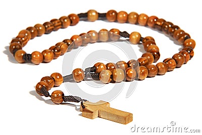 Homemade wooden rosary Stock Photo