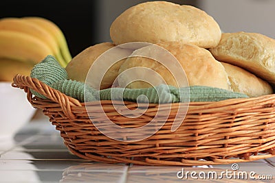 Homemade yeast bread rolls in a basket Stock Photo