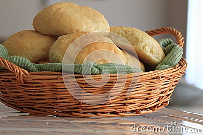 Homemade yeast bread rolls in a basket Stock Photo