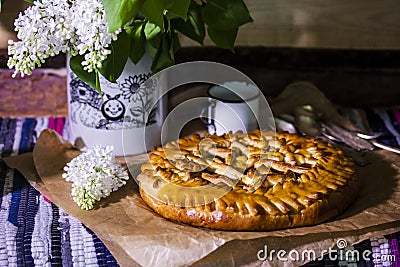 Homemade yeast cake with Apple jam Stock Photo