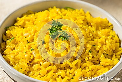 Homemade Yellow Mediterranean Rice Stock Photo