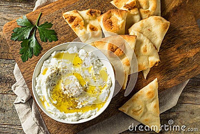 Homemade Yogurt Labneh Cheese Dip Stock Photo