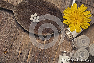 Homeopathic bottles and Pills Stock Photo