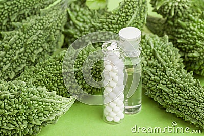 Homeopathy and Bitter Gourd Stock Photo