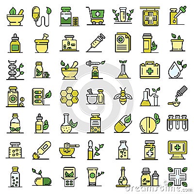 Homeopathy icons set vector flat Vector Illustration