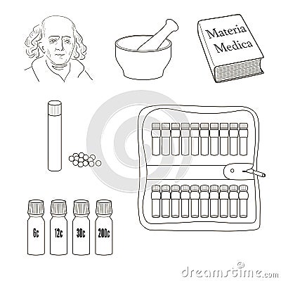 Homeopathy. Set of vector icons. Vector Illustration
