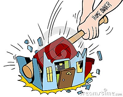 Homeowner Destroying House Vector Illustration