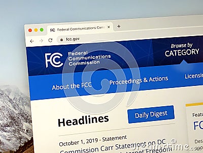 Homepage of The Federal Communications Commission FCC Editorial Stock Photo