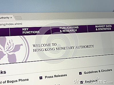 Homepage of The Hong Kong Monetary Authority HKMA Editorial Stock Photo