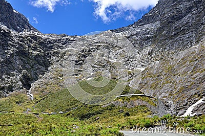 Homer tunnel under Darran Mountain on Milford Sound Highway Stock Photo