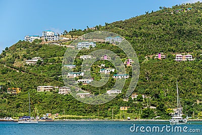Homes built on the slopes around Cane Garden Bay, Tortola, British Virgin Islands Editorial Stock Photo