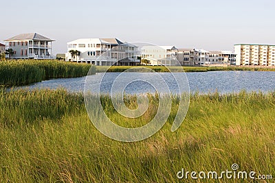 Homes Encroach On Wetlands Stock Photo