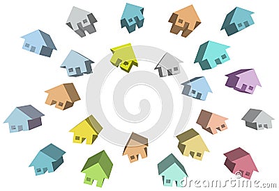 Homes group of 3D houses around copy space Vector Illustration