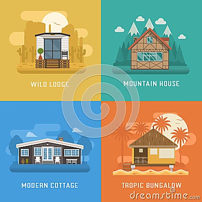 Homes and Houses Dwelling Set Vector Illustration