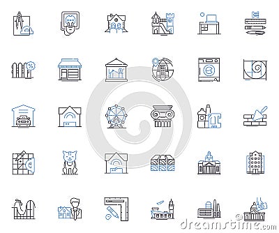 Homes line icons collection. Abode, Residence, Dwelling, Shelter, Habitation, Homestead, Mansion vector and linear Vector Illustration