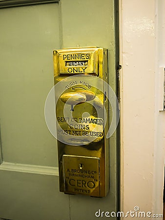 Spend a penny in toilets in Lady Lever Art Gallery of Port Sunlight, created by William Hesketh Lever for his Soap factory workers Editorial Stock Photo