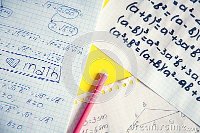 Homeschool. Studying mathematics in quarantine during covid-19 pandemic Stock Photo
