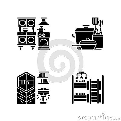 Homeware black glyph icons set on white space Vector Illustration