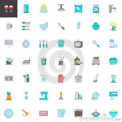 Homeware elements collection, flat icons set Vector Illustration