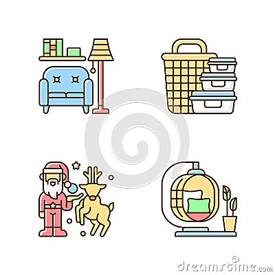 Homeware and furniture RGB color icons set Vector Illustration