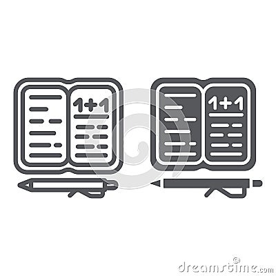Homework line and glyph icon, paper and school, notebook with pen sign, vector graphics, a linear pattern on a white Vector Illustration