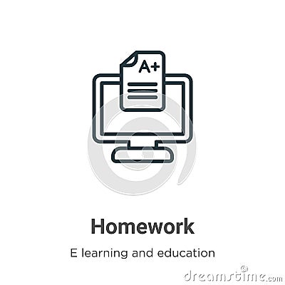 Homework outline vector icon. Thin line black homework icon, flat vector simple element illustration from editable e learning and Vector Illustration