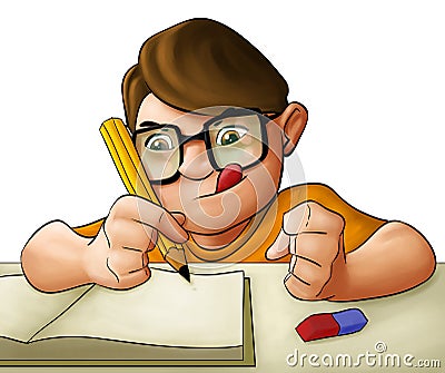 Homework young boy Stock Photo