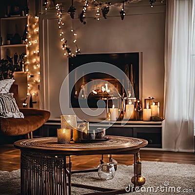 A homey interior decorated for Christmas Stock Photo