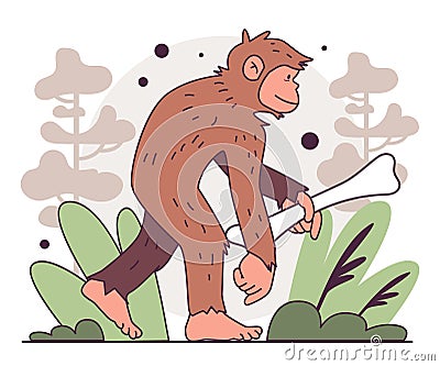 Hominidae. Humanity ancestor hunting with primitive tools. Human evolution Vector Illustration