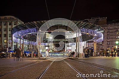 Homme de Fer, Iron man tram station Editorial Stock Photo