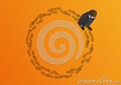 A man follows in his footsteps and turns in circles. Stock Photo