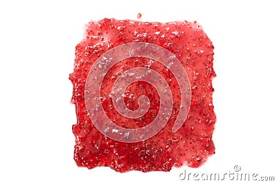 Homogeneous mass raspberry jam rectangular, flat top view, isolated on white Stock Photo