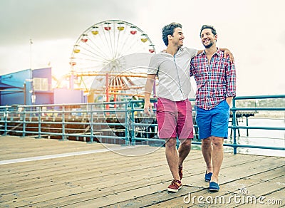 Homosexual couple walking outdoors Stock Photo