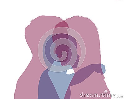 Homosexual female couple and their baby colorful silhouette Stock Photo