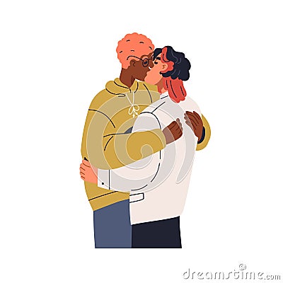 Homosexual men kissing in lips. Gay partners, romantic guys hugging, embracing with love. Sexy LGBT boyfriends, lovers Vector Illustration