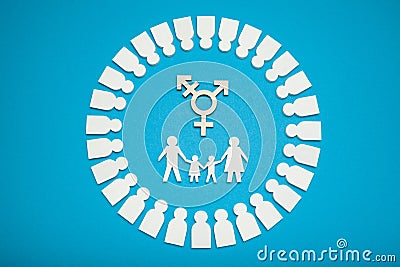 Homosexual people family concept. Adoption transgender couple Stock Photo