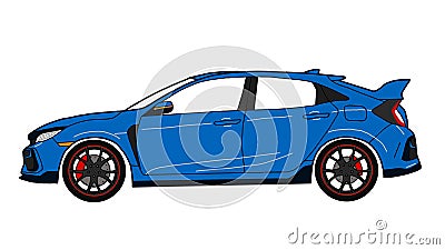 Honda Civic Type R Blue cartoon drawing Stock Photo