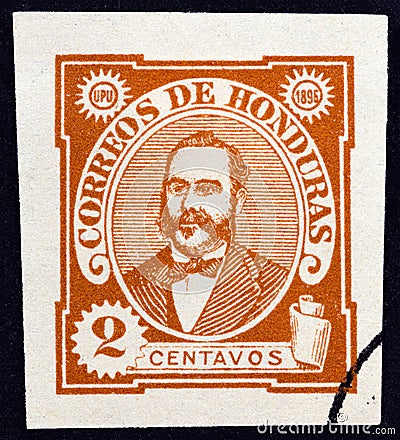 HONDURAS - CIRCA 1896: A stamp printed in Honduras shows President Celeo Arias, circa 1896. Editorial Stock Photo