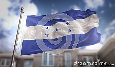 Honduras Flag 3D Rendering on Blue Sky Building Background Stock Photo