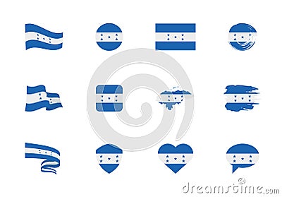 Honduras flag - flat collection. Flags of different shaped twelve flat icons Cartoon Illustration