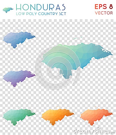 Honduras geometric polygonal maps, mosaic style. Vector Illustration