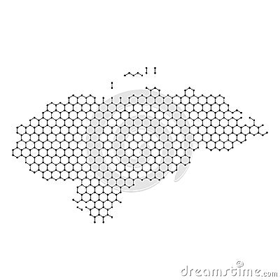 Honduras map from abstract futuristic hexagonal shapes, lines, points black, form of honeycomb or molecular structure. Vector Vector Illustration