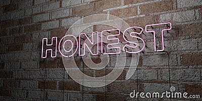 HONEST - Glowing Neon Sign on stonework wall - 3D rendered royalty free stock illustration Cartoon Illustration