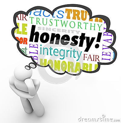 Honesty Sincerity Virtue Words Integrity Thinker Thought Cloud Stock Photo