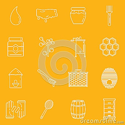 Honey apiary vector outline icons set Vector Illustration