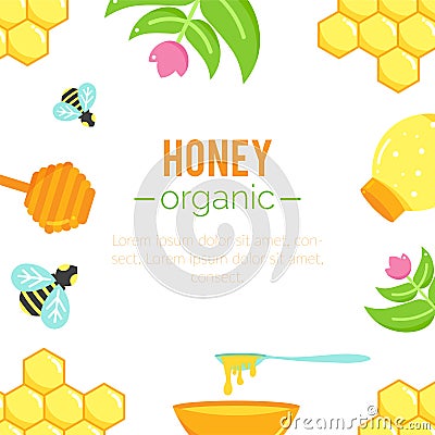 Honey background. Natural organic elements. Vector Illustration